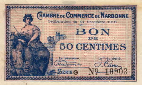 Billet de 50 centimes de la Chambre de commerce de Narbonne – 14 décembre 1916