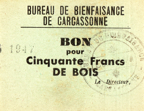 Bon pour 50 francs de bois – Bureau de bienfaisance – Carcassonne