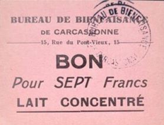Bon pour 7 francs de lait concentré – Bureau de bienfaisance – Carcassonne