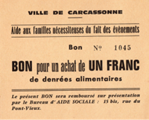 Bon pour un franc de denrées alimentaires – Bureau d’aide sociale – Carcassonne