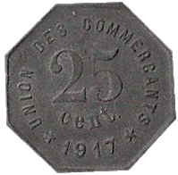 Jeton de 25 c –  Union des commerçants  – Castelnaudary