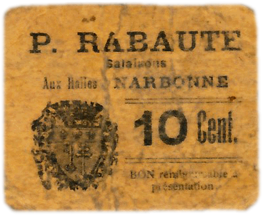 Bon  pour 10 centimes – Salaisons P. Rabaute – Narbonne
